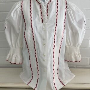 Vintage 1990’s Classic White Flouncy Embroidered Womens Blouse Size EU 36
